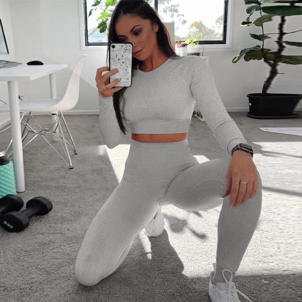 

tracksuits designer womens yoga outfits suits seamless sportwear tracksuit fitness sports gymwear two piece set workout bra leggings pants w, Gray