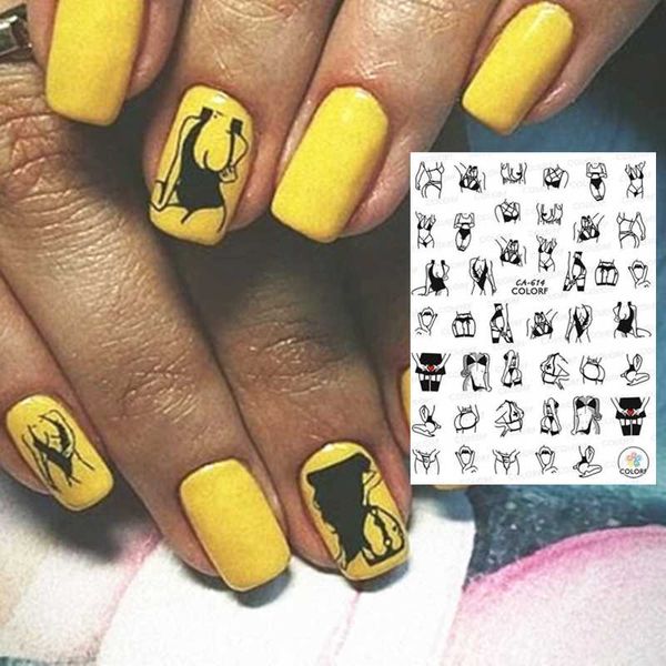

ca-614 fashion girl series ca-509-510-511 designs cool 3d nail art stickers decal template diy nail tool decorations, Black