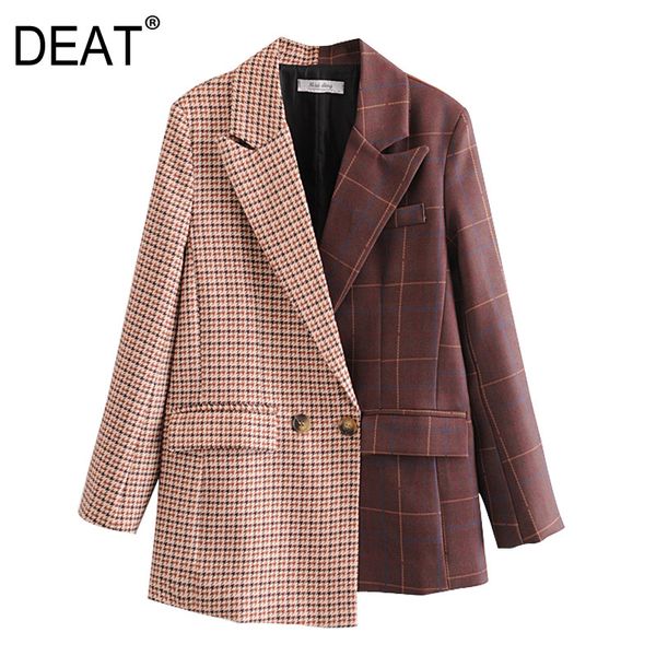 

deat] 2020 casual blazer coat women's outerwear colorblock plaide retro notched loose classic elegant new autumn trend ar947, White;black