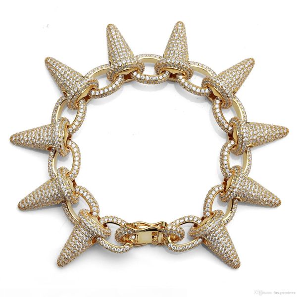 

rivet stud mens rivet charm bracelets heavy metal tide hip-hop bracelet ced out gold silver color bracelets for men, Black