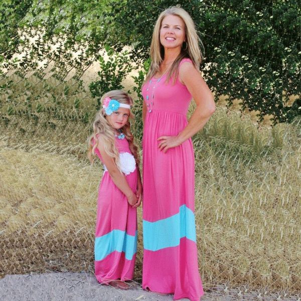 Новая мама и дочь соответствующие наряды сплошной цвет полоса в полоску соращивание родитель ребенка матери дочь жилет платье семьи подходит одежда S471