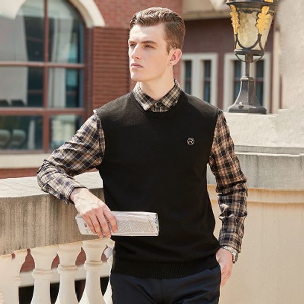 

мужские рубашки 2020fw mens business casual свитера новая мода поддельный два свитера мужские джентльмен tops стиль пуловер свитер лоскутная, White;black