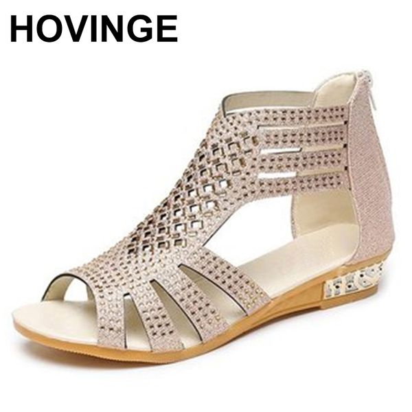 

hovingeclassic ladies gladiator sandals fashion women hollow out shoes summer woman zipper flat shoes wowan peep toe, Black