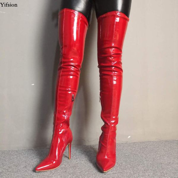 

olomm new fashion women over the knee boots thin high heels boots pointed toe gorgeous red party shoes women plus us size 5-15, Black