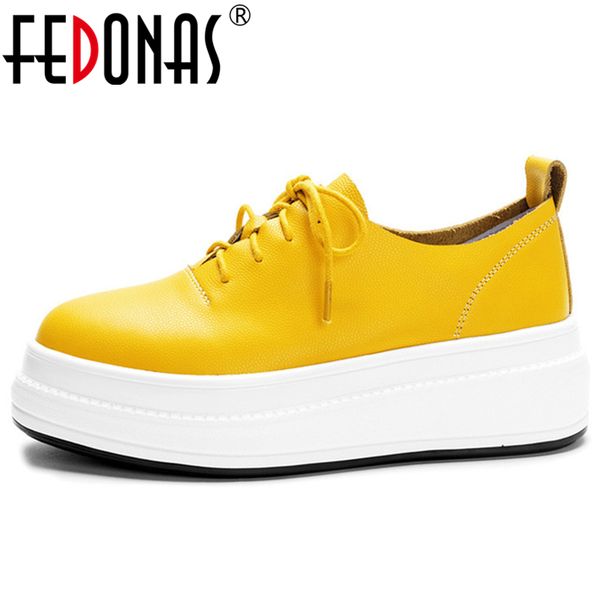 

fedonas new 2020 spring summer genuine leather shoes woman flats platforms corss-tied round toe casual shoes woman loafters flat, Black