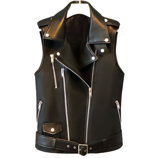 

women's leather & faux lautaro short black spring vest women zipper plus size sleeveless biker jacket waistcoat gilet 5xl 6xl 7xl