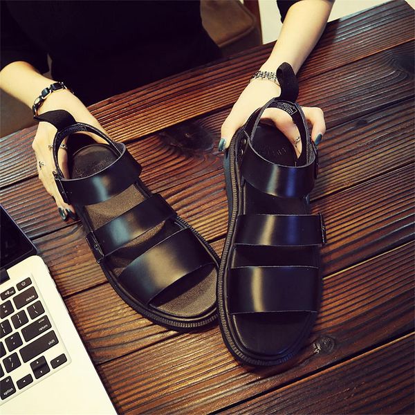 

sandals women summer 2020 women's casual pu soft gladiator rome ladies platform buckle shoes women peep toe plus size 35-45 new, Black