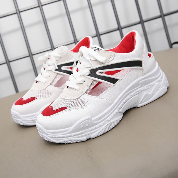 

2020 summer new thick bottom female korea of the casual white shoes female breathable hollow mesh shoes women, Black