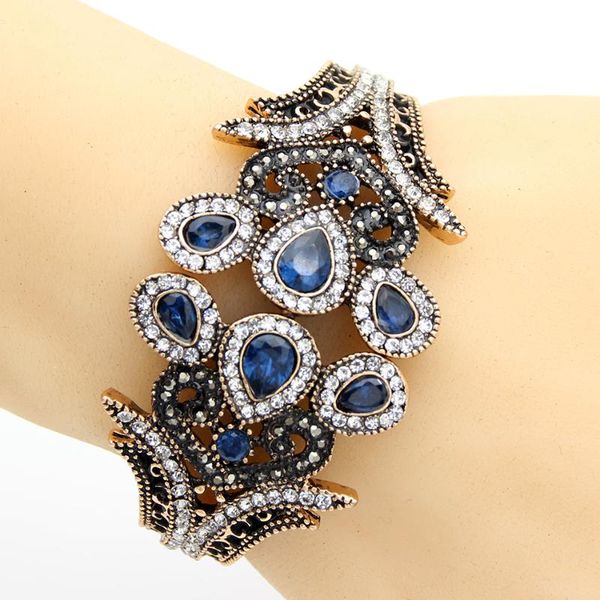 

bangle arrived morocco vintage tulip bangles gold plating hollow flower rhinestone bracelets retro ladies dress accessories bijoux, Black