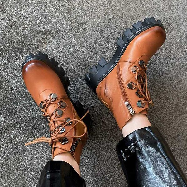 

boots winter shoes women's ankle cow leather vintage platform keep warm metal zipper motorcycle, Black