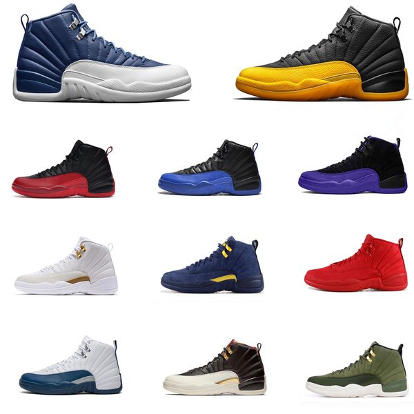 

2019 men 12s shoes 12 jumpman university gold indigo dark concord flu game royal the master dark grey athletic sports sneakers