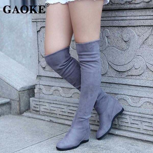 

women boots 2020 autumn winter ladies fashion flat bottom boots shoes over the knee thigh high suede long, Black