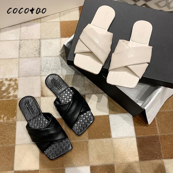 

wear fairy fairy sandals and slippers women 2020 summer new seaside beach shoes non-slip cross square head slippers, Black