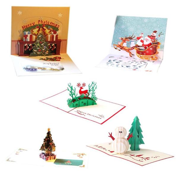 

5pcs christmas greeting card 3d diy envelope new year blessing friends gift