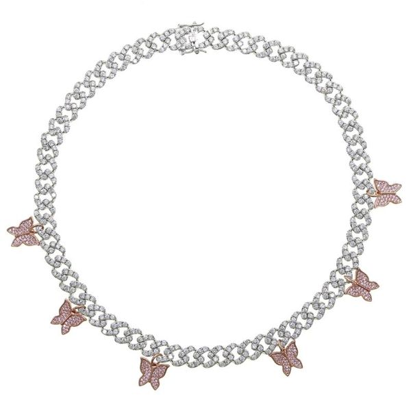 

2020 new arrived out women girl jewelry 8mm cz cuban link chain 6pcs butterfly charm choker necklace, Golden;silver