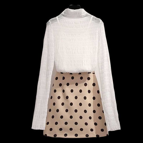 

women's tracksuits blouse shirt & skirts 2021 spring and autumn korean fashion lace render two-piece women clothing set outfit vestido, Gray