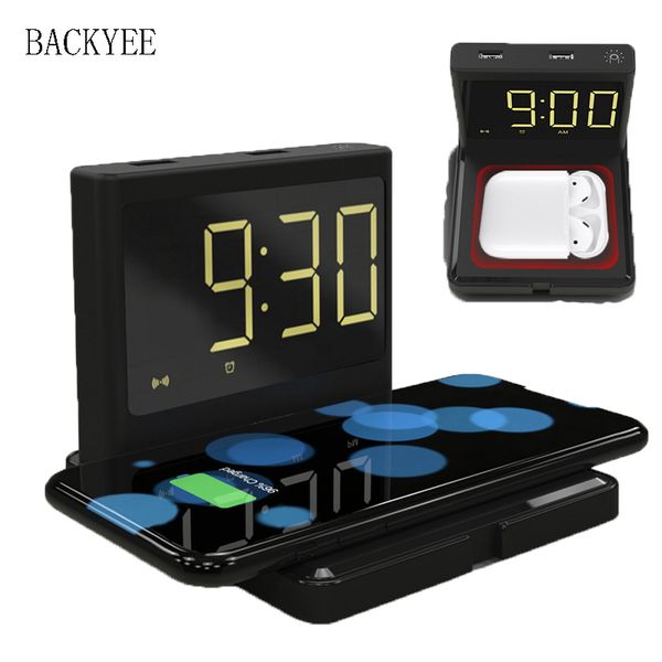 

15w 3 in 1 wireless charger charging station alarm clock suit for iphone 11 samsung s20 airpods 2 pro