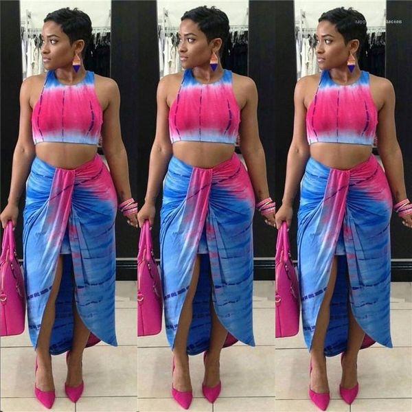 

suits women two piece summer out ladies designer fashion suits tie dye printed pleated hollow out min sexy, White