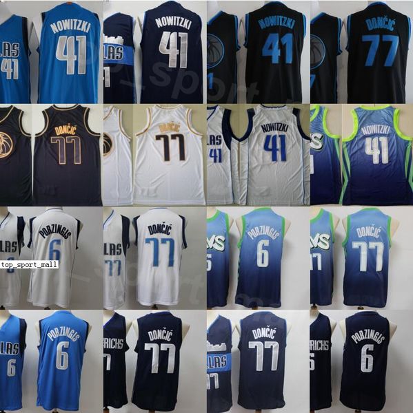 

men basketball luka doncic jerseys 77 kristaps porzingis 6 dirk nowitzki 41 edition earned city stitched navy blue black white, Black;red