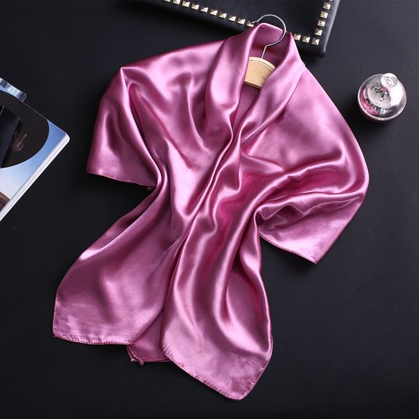 

solid satin silk feeling scarves for women 2020 new large shawl soft smooth square bandana 90x90cm hijab headband scarf, Blue;gray