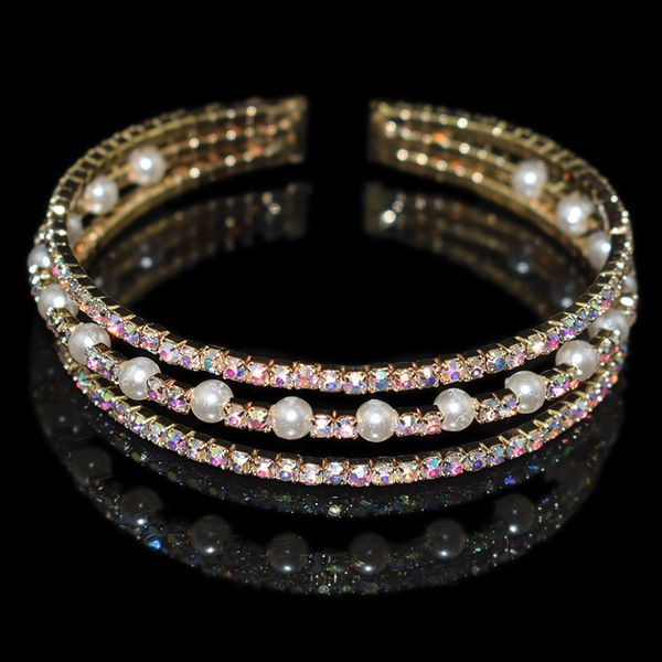 

lady elegant crystal pearl bangle bracelet adjustable jewelry gift rhinestone cuff bangles wholesale price, Black