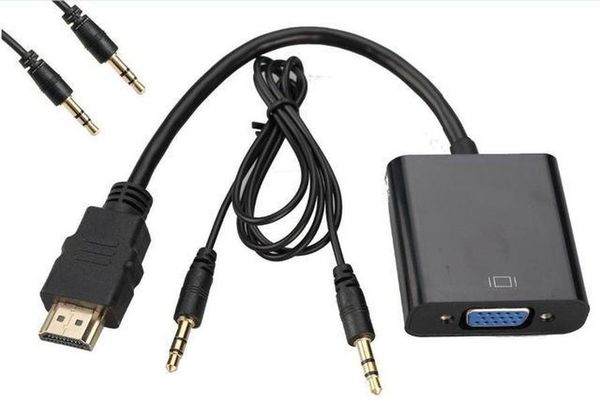 

100pcs male to female hdmi to vga converter adapter with 3.5mm audio cable for pc computer lapdeskto hdtv monitor displayer