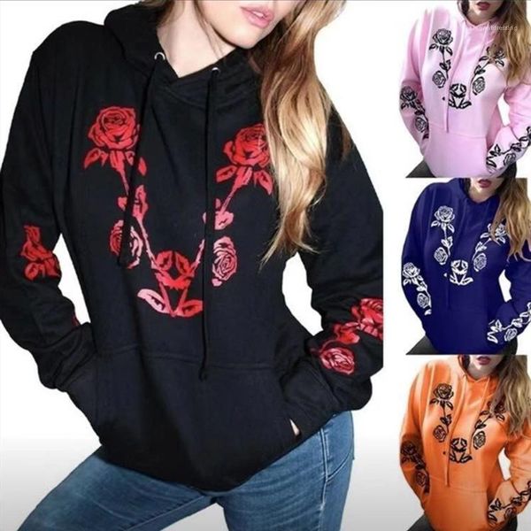 

hoodie new women designer hoodies fashion loose rose printed solid color hooded hoodies womens long sleeve, Black