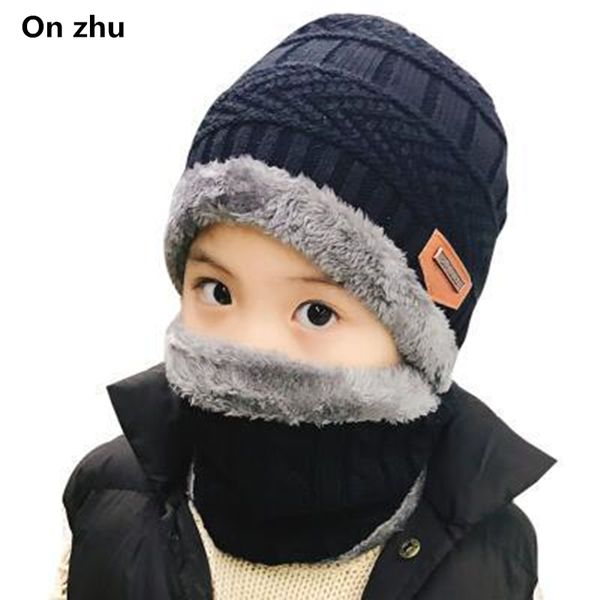 

beanie/skull caps 5-12 years old parent child 2pcs super warm winter balaclava wool beanies knitted hat and scarf for girl boy hats, Blue;gray