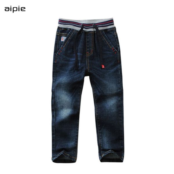 

promotion children jeans classic solid color elastic waist cotton denim boys jeans pants for 3-14 year kids wear lj200821, Blue