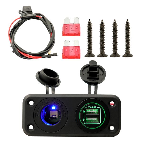 

dual usb гнезда панель с screw водонепроницаемого разъем питания адаптера kit dual usb портами для 12v-24v car boat marine rv, загорается зе