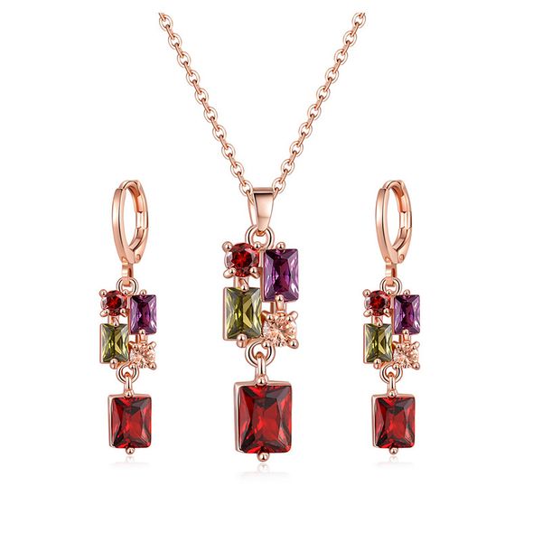 

urquoise necklace jewelry rose gold colorful zircon two-piece rose gold long stone diamond chain necklace women's jewelry js0665, Silver