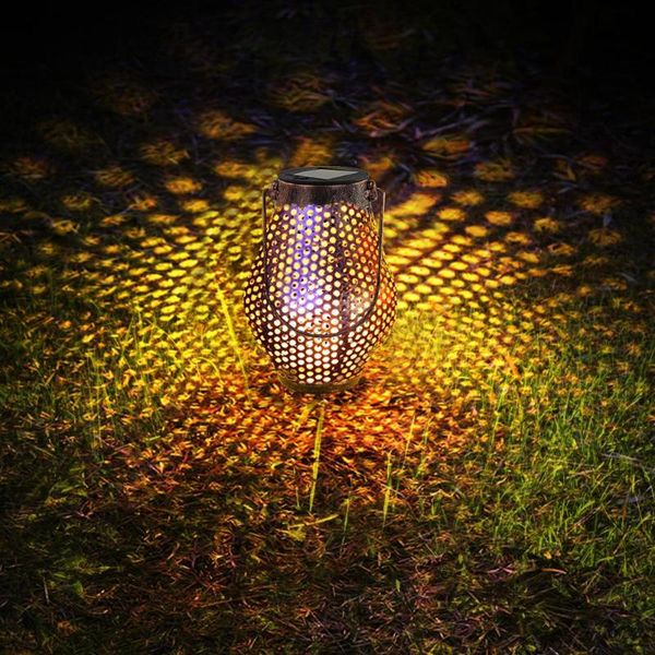 

solar power led lantern outdoor garden yard lawn decoration hanging lamp hollowed out shadow lantern