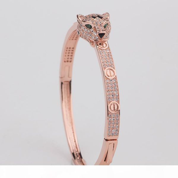 

animal diamond bangle female leopard head bangles women vintage charms valentine's day fine jewelry on sale, Black