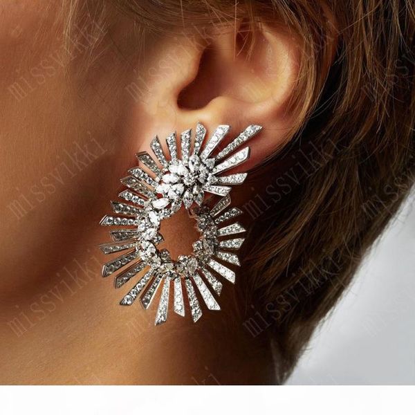 

missvikki charm shiny gorgeous big geometry flower stud earrings for women bridal wedding jewelry full mirco cz cubic zircon, Golden;silver