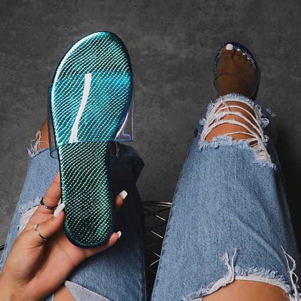 

summer transparent beach slipper women flat heel shallow open toe shoes casual play game lawn yard garden slippers for lady, Black