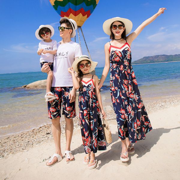 

mother daughter maxi long dresses bohemian style family look daddy baby father son daughter kids shirts pants family suits, Blue
