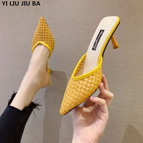 

new summer women high heels shoes women high heels slippers flip flops pointed toe ladies slides fashion shoes mujer, Black
