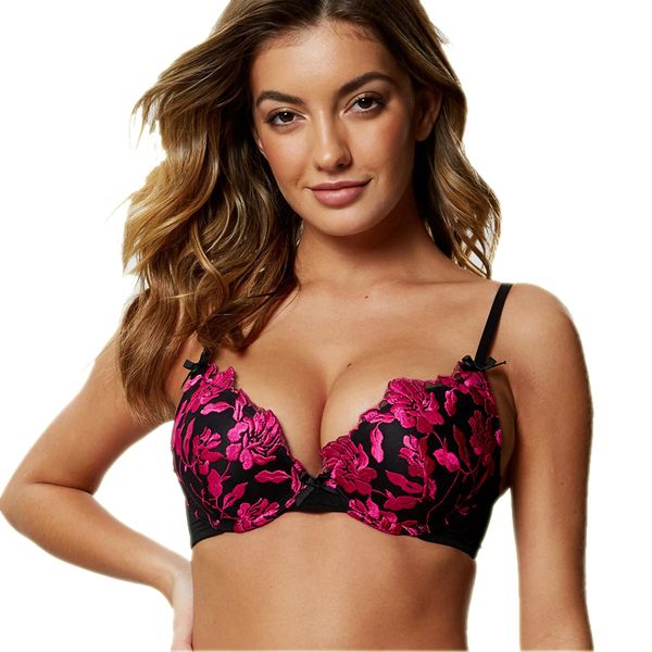 

miaoersidai women's bra new female underwear print lace embroidery bra floral with bows bralette big size, Red;black