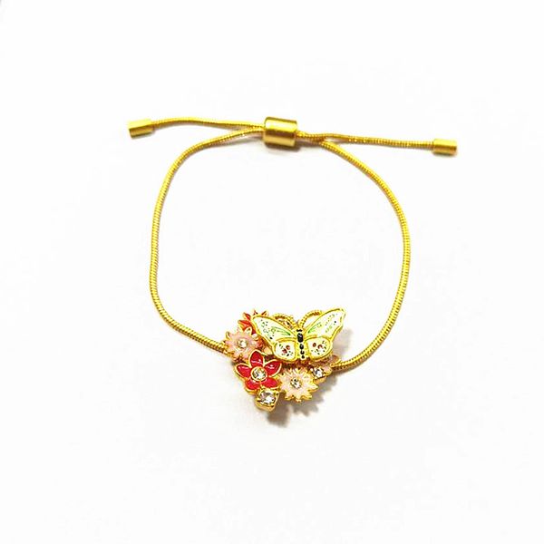 

european and american new simple daisy flower butterfly enamel bracelet pull-button adjustable women's bracelet, Golden;silver