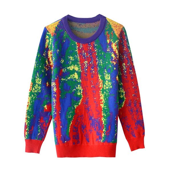 

men&women knit sweater contrasting camouflage color matching round neck pullover long sleeve men and women autumn sweater high quality, White;black