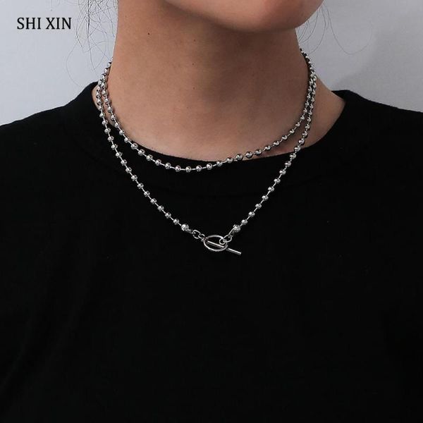 

shixin punk long small bead choker necklace for women/men hip hop stainless steel chain necklaces decoration on the neck jewelry, Silver