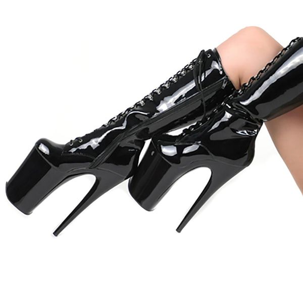 

boots women shoes platform black red high heels mid calf boots glossy lace up zip fashion fenty beauty gothic shoe ladies