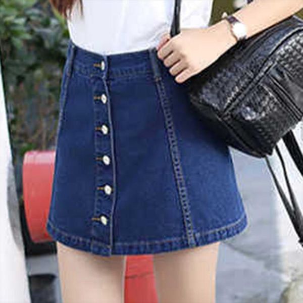 

faldas mujer moda 2020 women high waist a line denim skirts casual harajuku single breasted mini skirt jeans skirt, Black