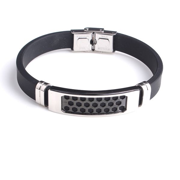 

black honeycomb silicone 316l stainless steel bracelets for men, Golden;silver