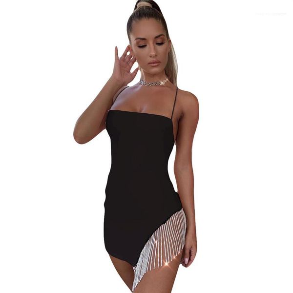 

piping spaghetti strap ladies dresses casual female solid color dresses tassel womens nightclub party skirt, Black;gray