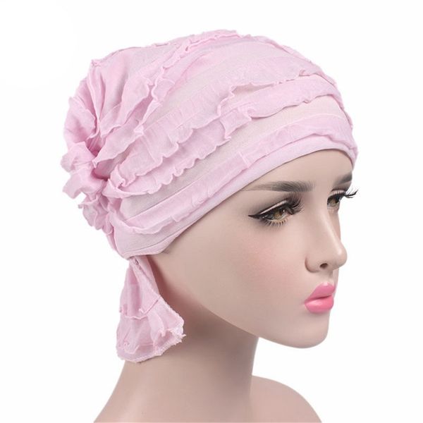 

fashion casual women ruffle chiffon turban cap chemo hat beanie scarf turban headwear head wrap for women, Blue;gray