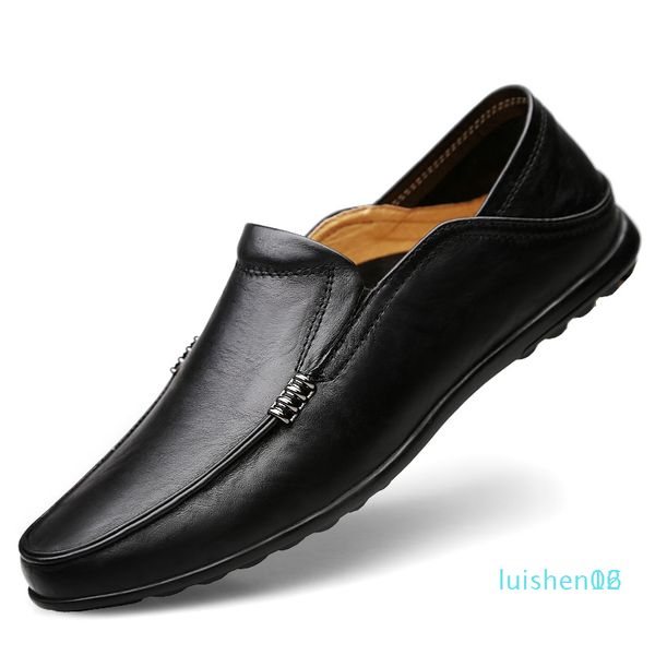 

2020 new men's peas shoes leather soft bottom soft leather hollow casual shoes lazy l16, Black