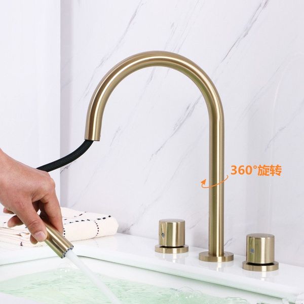 

bathroom sink faucets brushed gold and black single handle dual/three hole pull out deck mounted & cold water basin faucet