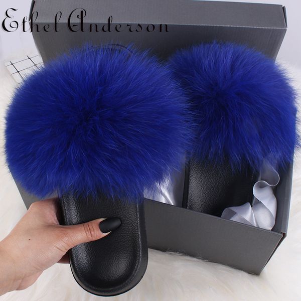 

2020 new summer fashion women slippers bont slides real vossenfur slipper indoor pretty slippers girl real vos slippers hairy, Black