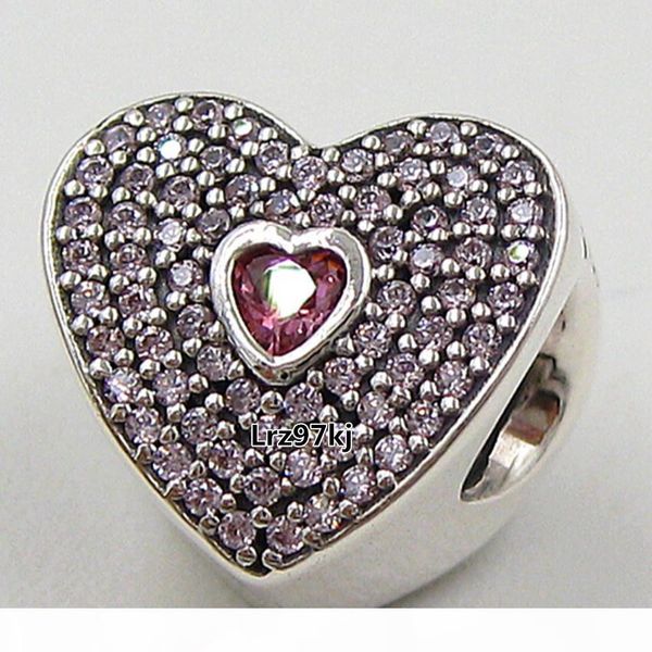 

925 sterling silver sweetheart charm bead with pink cz fits european pandora jewelry bracelets necklaces & pendants, Black